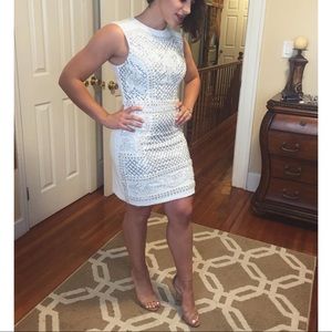 White beaded Bebe cocktail dress